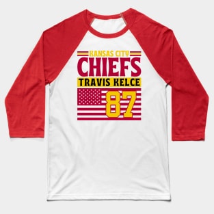 Kansas City Chiefs Kelce 87 American Flag Football Baseball T-Shirt